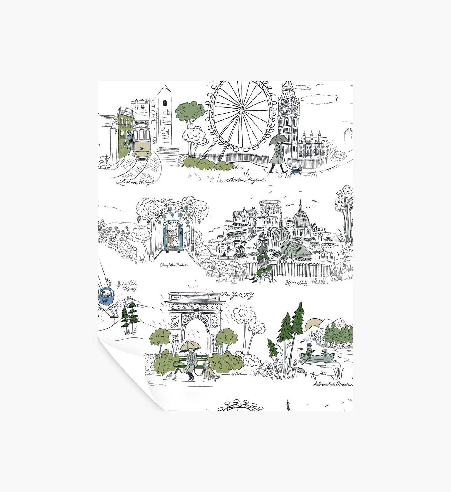 Travel Sketches Peel & Stick Wallpaper Sample - Blue Multi - Peel and Stick Wallpaper