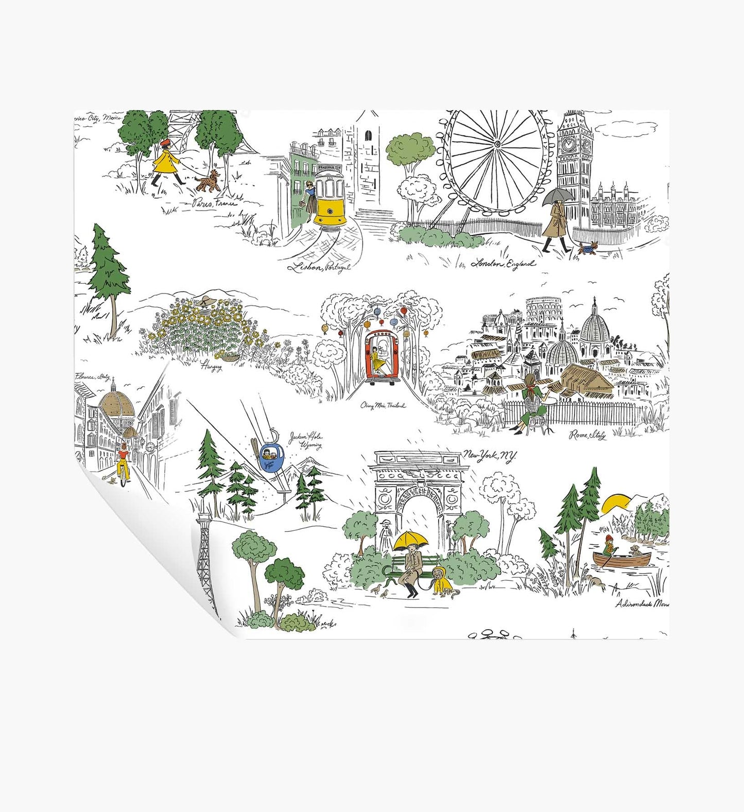 Travel Sketches Peel & Stick Wallpaper - Yellow Multi - Peel and Stick Wallpaper