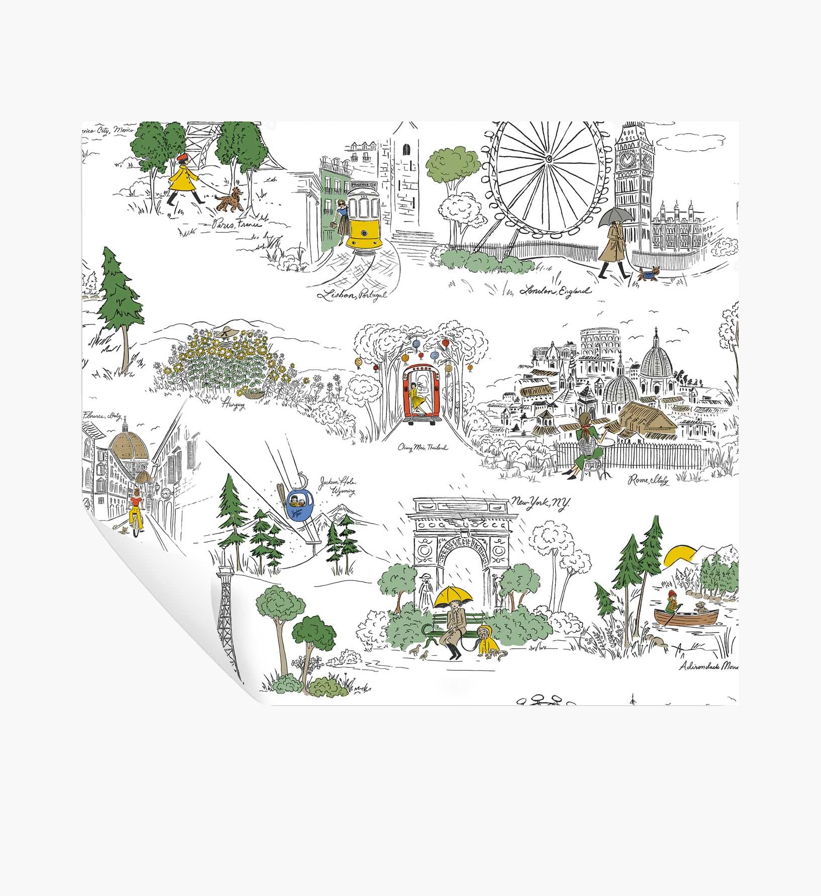 Travel Sketches Peel & Stick Wallpaper - Yellow Multi - Peel and Stick Wallpaper