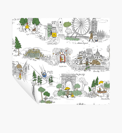 Travel Sketches Peel & Stick Wallpaper - Yellow Multi - Peel and Stick Wallpaper