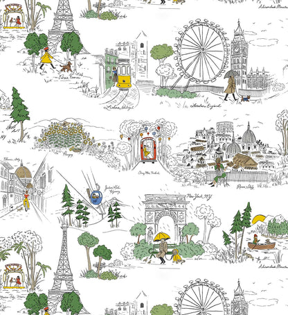 Travel Sketches Peel & Stick Wallpaper - Yellow Multi
