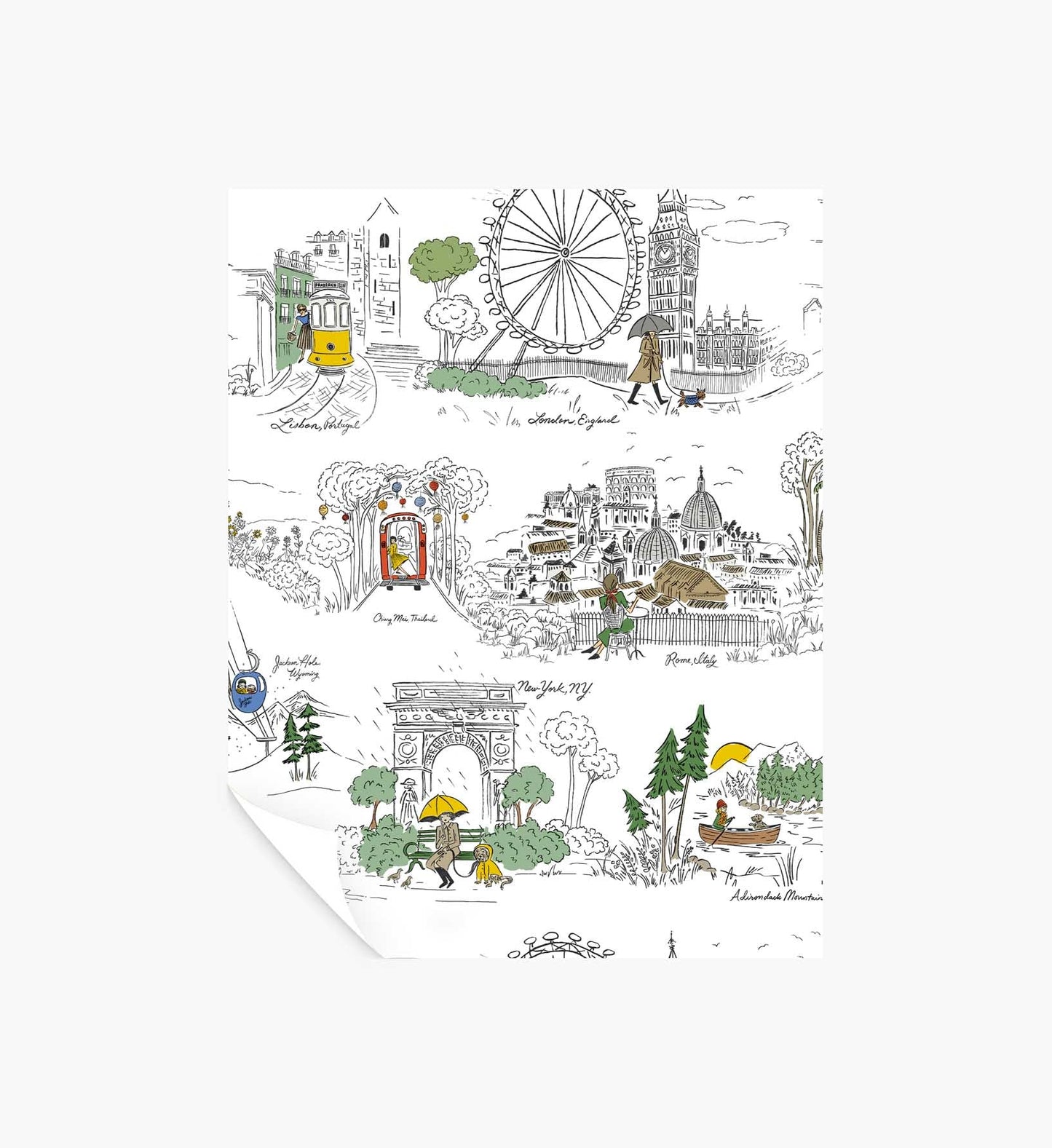 Travel Sketches Peel & Stick Wallpaper Sample - Yellow Multi - Peel and Stick Wallpaper