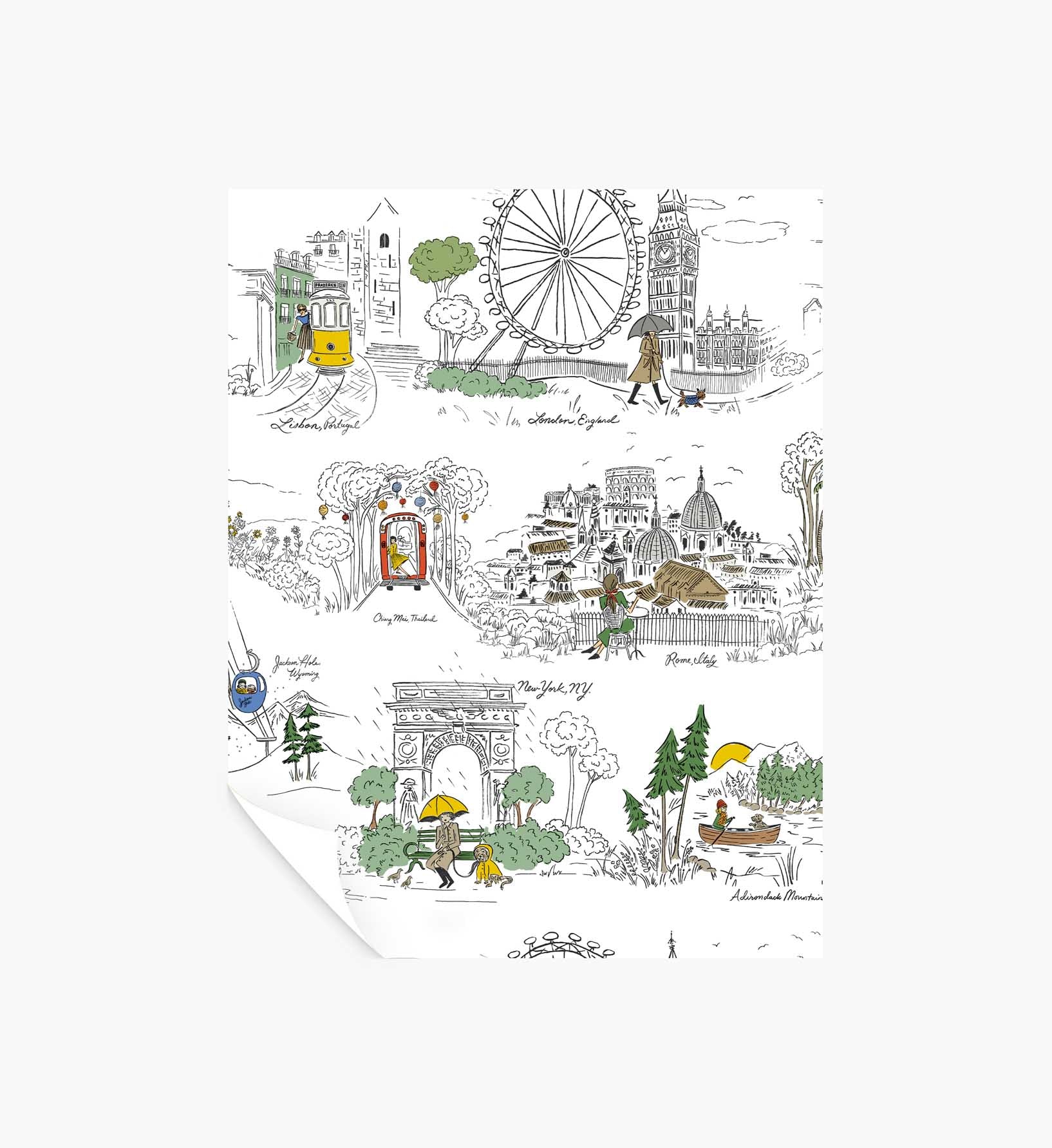 Travel Sketches Peel & Stick Wallpaper Sample - Yellow Multi - Peel and Stick Wallpaper
