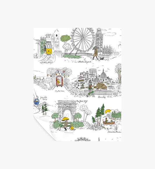 Travel Sketches Peel & Stick Wallpaper Sample - Yellow Multi - Peel and Stick Wallpaper