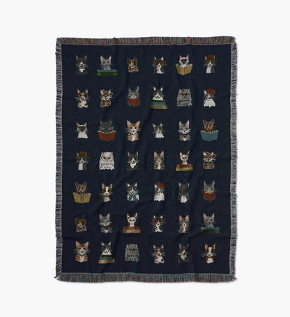Woven Blanket - Studious Cats - Woven Cotton Blanket