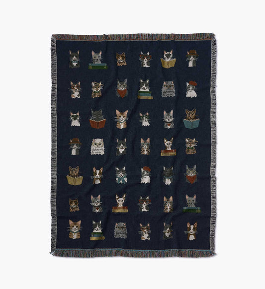 Woven Blanket - Studious Cats - Woven Cotton Blanket