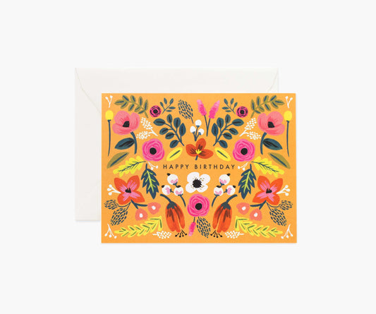 Folk Birthday Card - Single Card - Greeting Card with Envelope