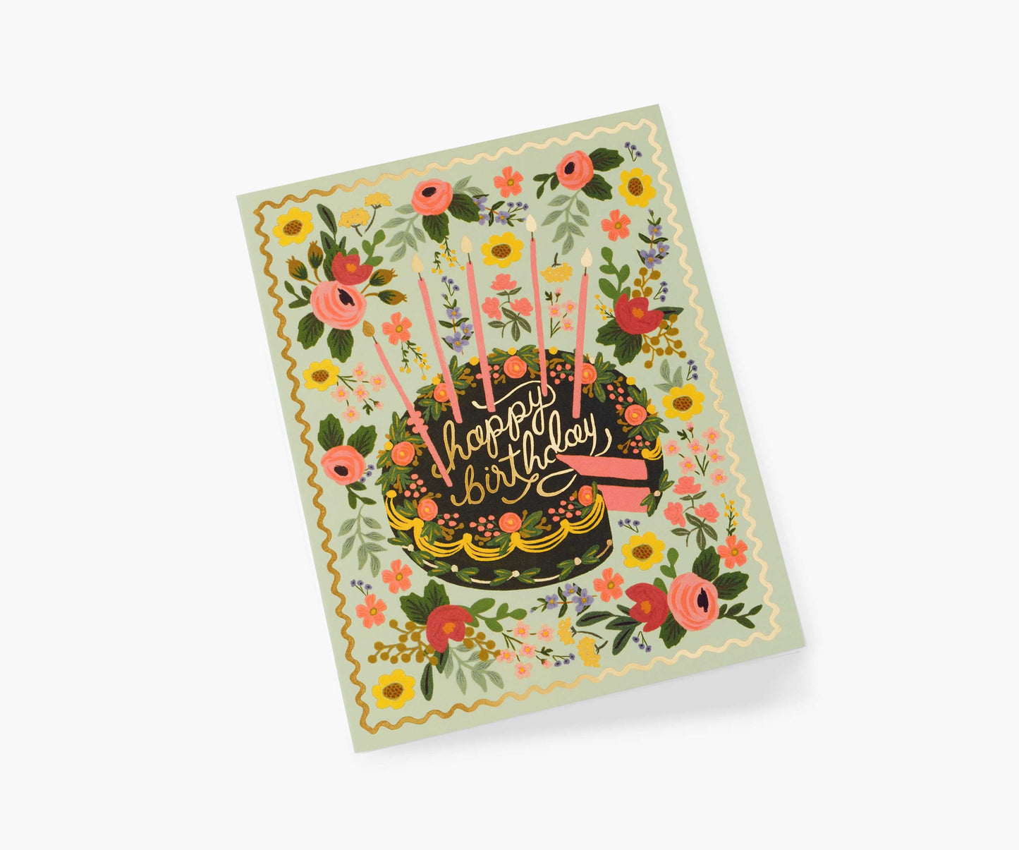 Floral Cake Birthday Card - Single Card