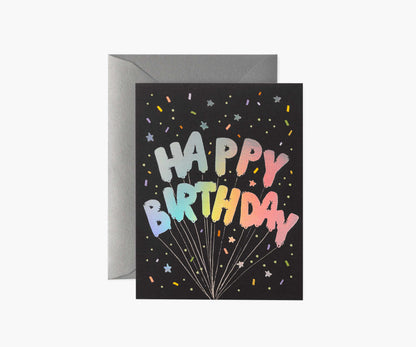 Mylar Birthday Balloons Birthday Card - Single Card - Greeting Card with Envelope