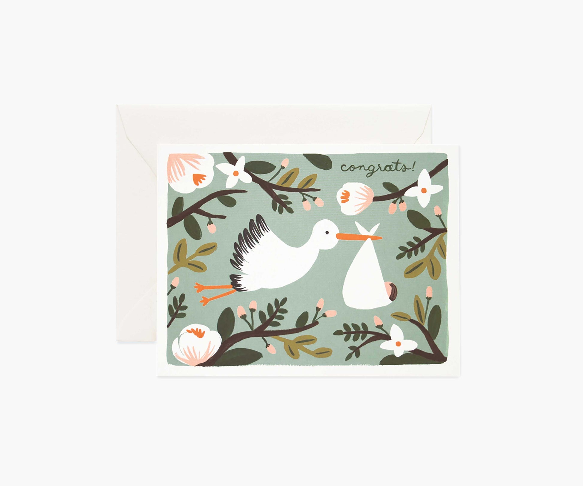 Congrats Stork Baby Card - Single Card - Greeting Card with Envelope
