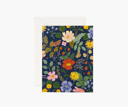 Strawberry Fields Navy Everyday Card - Single Card - Greeting Card with Envelope