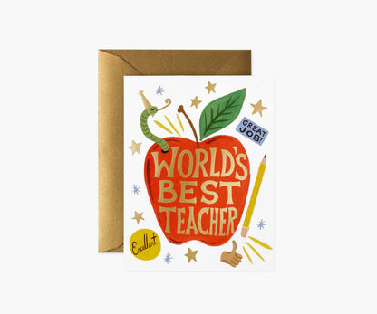 World's Best Teacher Everyday Card - Single Card - Greeting Card with Envelope
