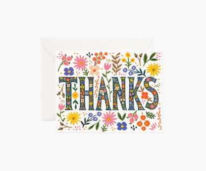 Floral Thanks Thank You Card - Single Card - Greeting Card with Envelope