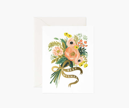 Best Wishes Bouquet Wedding Card - Single Card - Greeting Card with Envelope