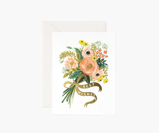 Best Wishes Bouquet Wedding Card - Single Card - Greeting Card with Envelope