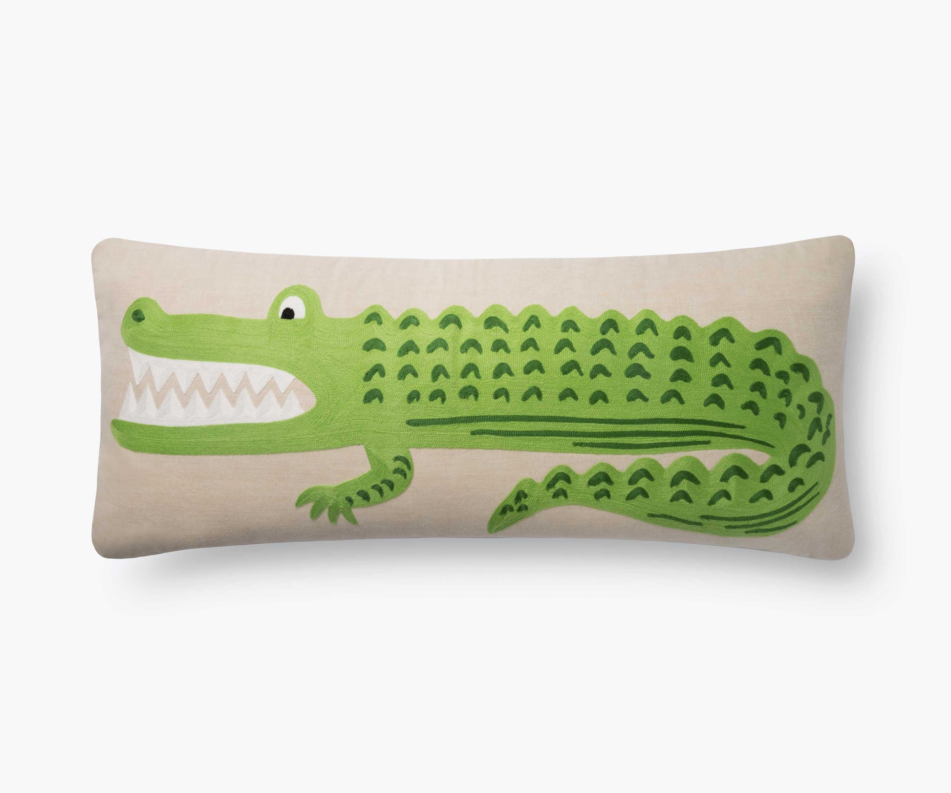 Alligator Embroidered Pillow - Green - Embroidered Throw Pillow