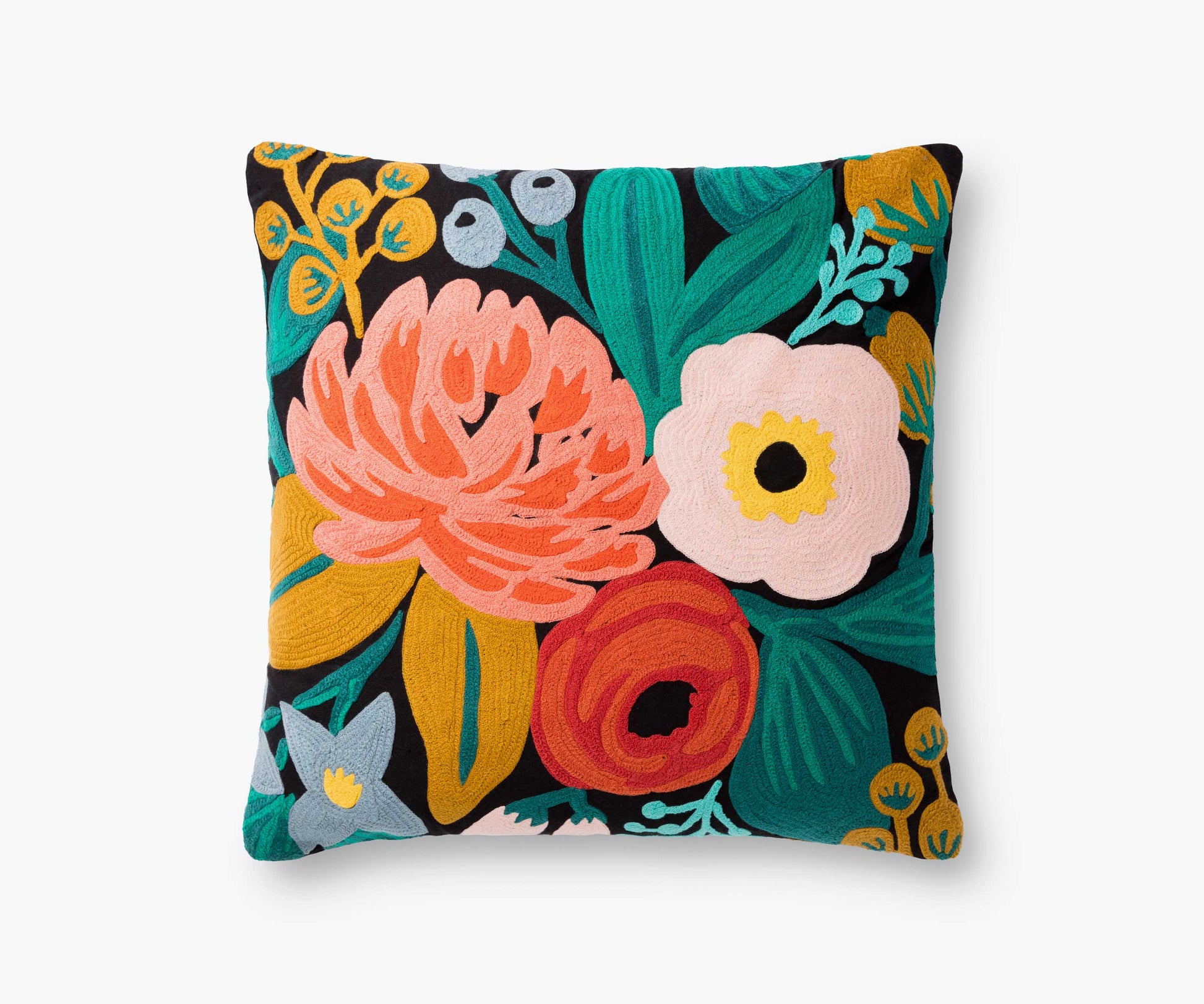 Vintage Blossoms Embroidered Pillow - Black - Embroidered Throw Pillow