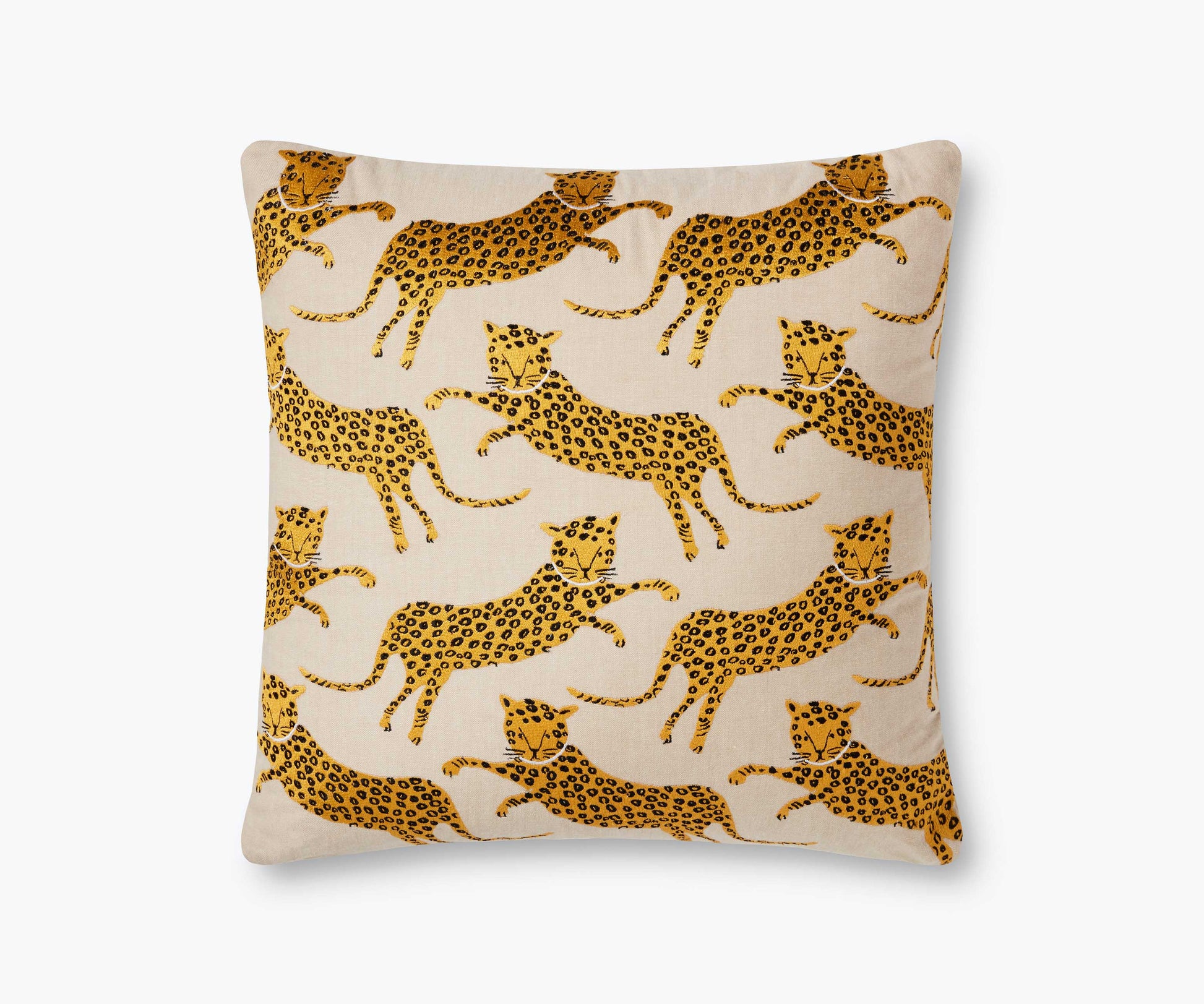 Leap of Leopards Embroidered Pillow - Metallic Gold - Embroidered Throw Pillow