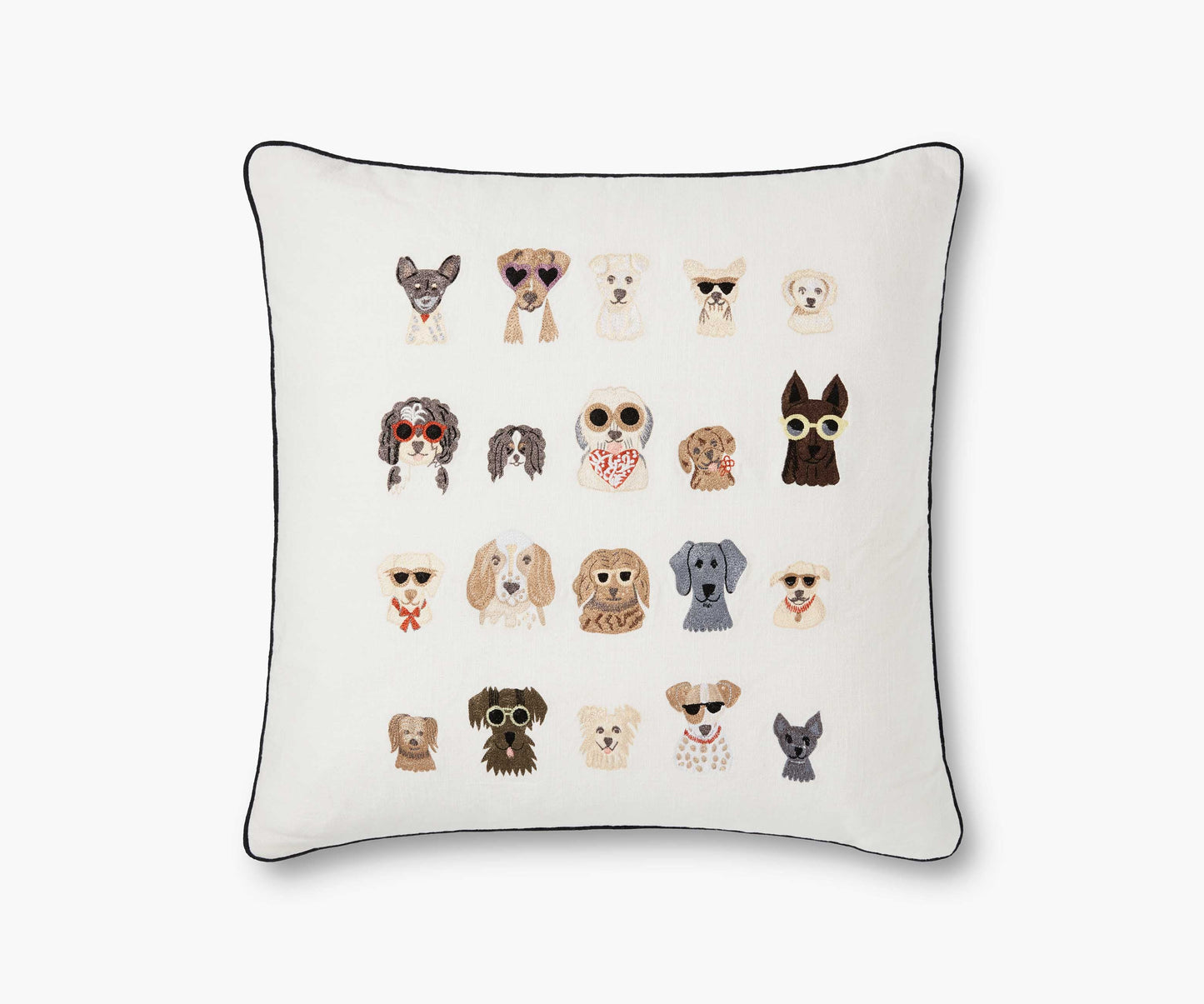 Dog Days Embroidered Pillow - Cream - Embroidered Throw Pillow