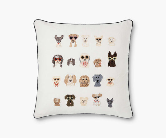 Dog Days Embroidered Pillow - Cream - Embroidered Throw Pillow