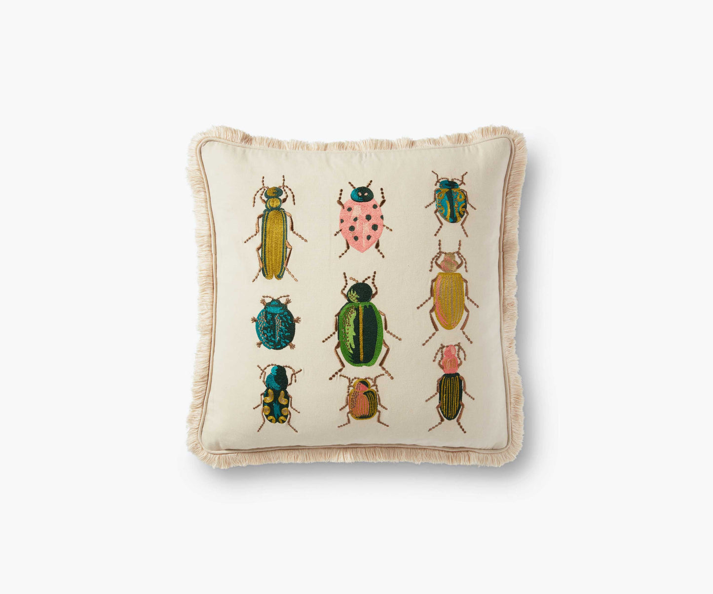 Beetles and Bugs Embroidered Pillow - Natural - Embroidered Throw Pillow