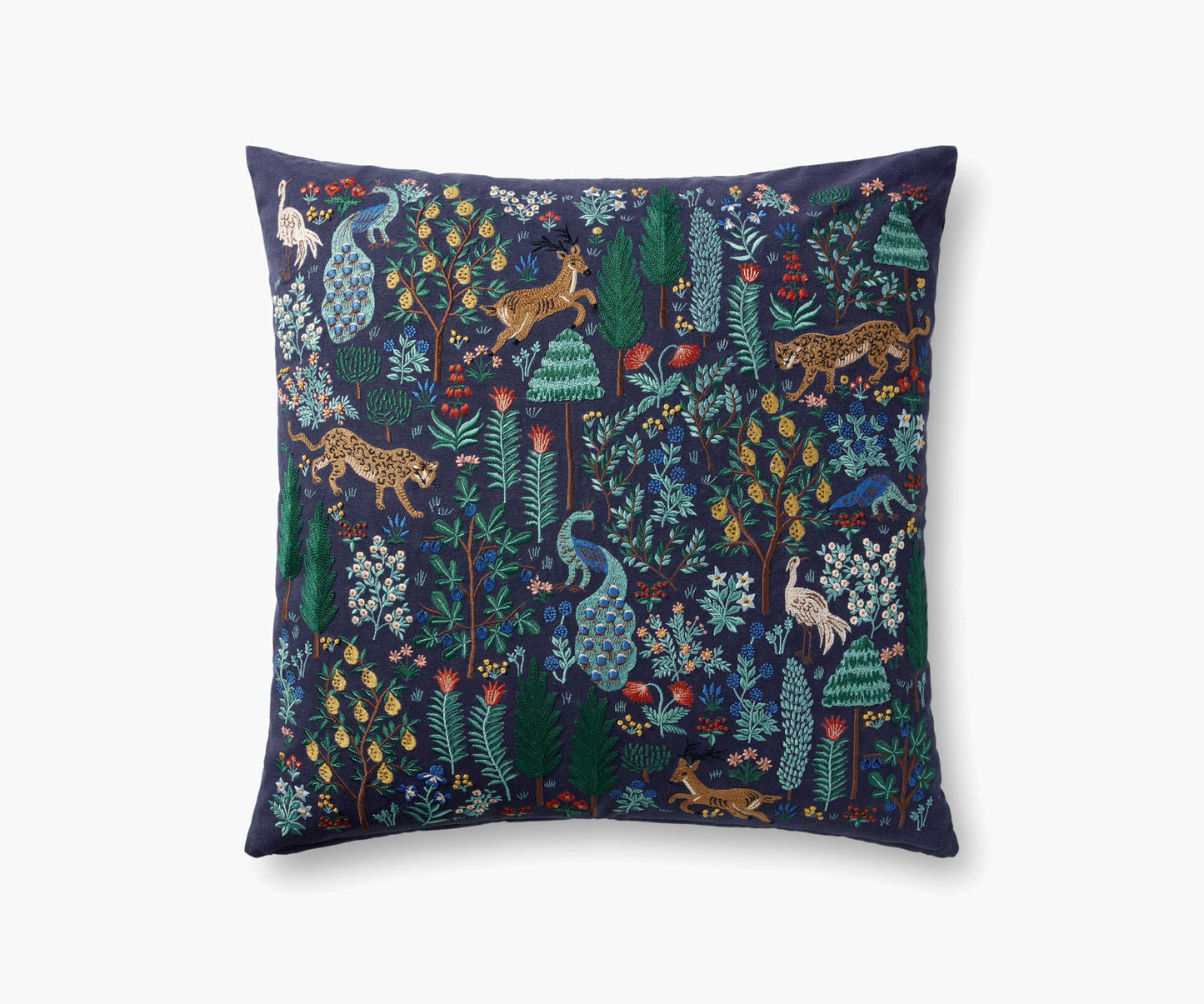Menagerie Forest Embroidered Pillow - Navy - Embroidered Throw Pillow