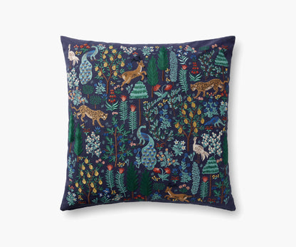 Menagerie Forest Embroidered Pillow - Navy - Embroidered Throw Pillow
