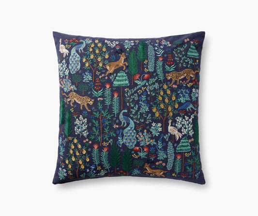 Menagerie Forest Embroidered Pillow - Navy - Embroidered Throw Pillow