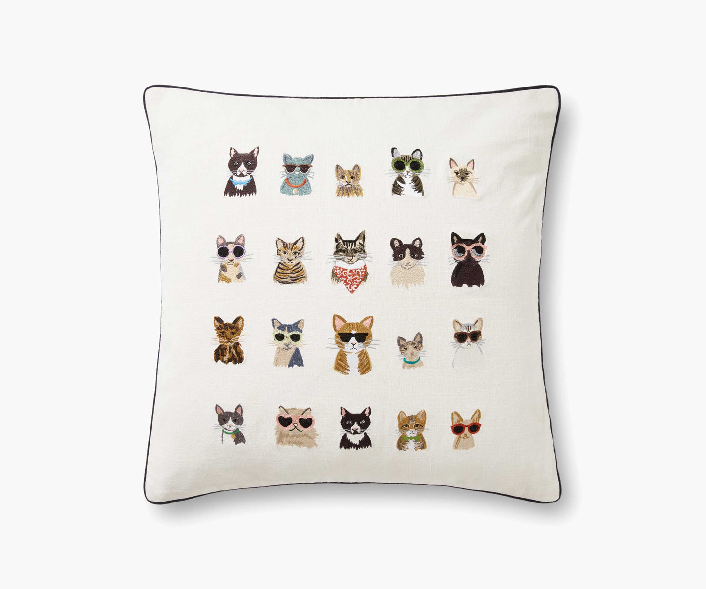 Cool Cats Embroidered Pillow - Cream - Embroidered Throw Pillow