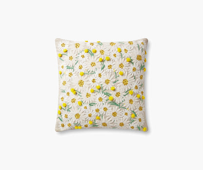 Daisies Embroidered Pillow - Khaki - Embroidered Throw Pillow