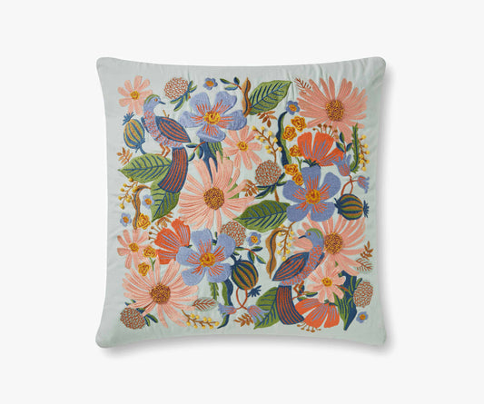 Dovecote Embroidered Pillow - Mint - Embroidered Throw Pillow