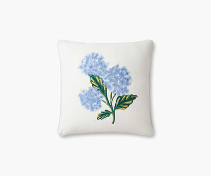 Hydrangea Bouquet Embellished Pillow - Cream - Embroidered Throw Pillow