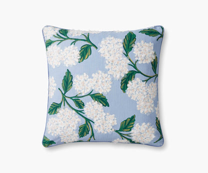 Hydrangea Embellished Pillow - Blue - Embroidered Throw Pillow