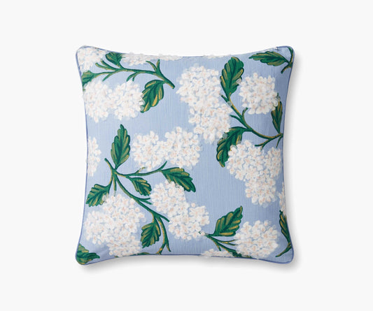 Hydrangea Embellished Pillow - Blue - Embroidered Throw Pillow