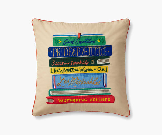 Book Club Embroidered Pillow - Cream - Embroidered Throw Pillow