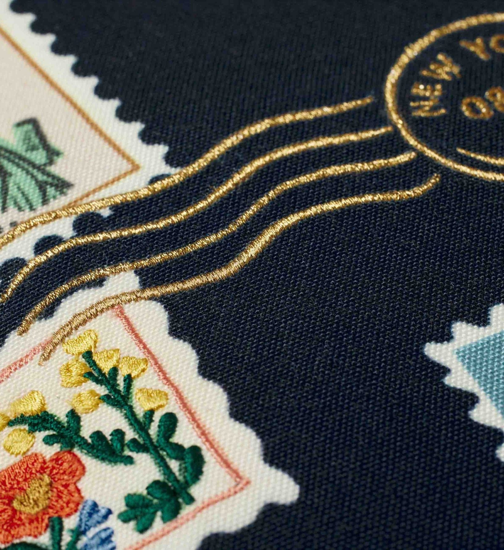 Postage Stamps Embroidered Pillow - Navy