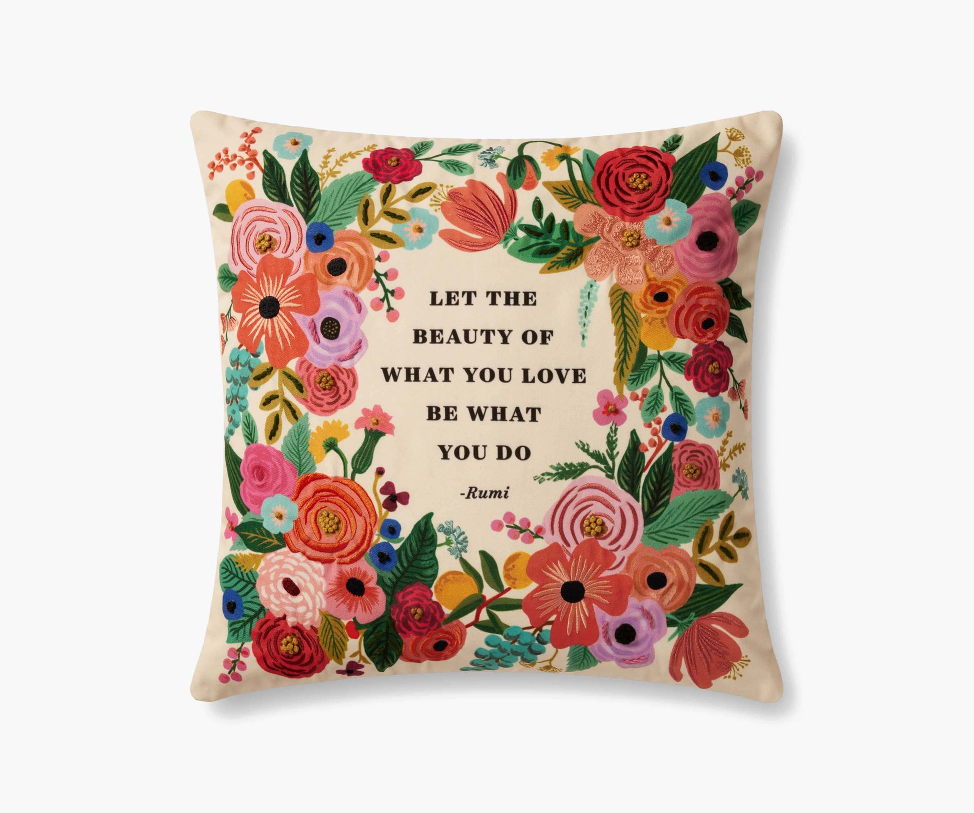 Beauty of What You Love Embroidered Pillow - Multi - Embroidered Throw Pillow