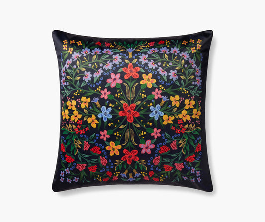 Floral Medallion Printed Pillow - Navy - Embroidered Throw Pillow