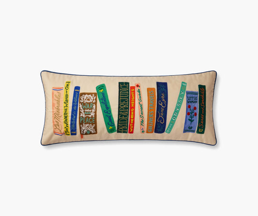 Book Club Embroidered Lumbar Pillow - Cream - Embroidered Throw Pillow