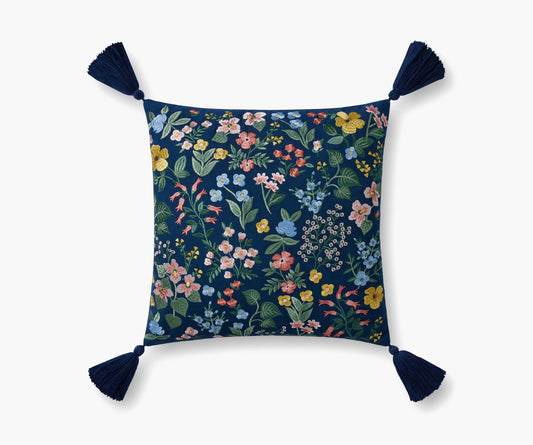 Mayfair Embroidered Pillow - Navy - Embroidered Throw Pillow