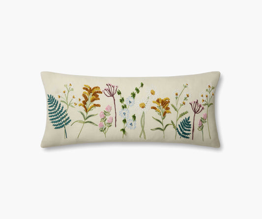 Wildflowers Embroidered Lumbar Pillow - Cream - Embroidered Throw Pillow