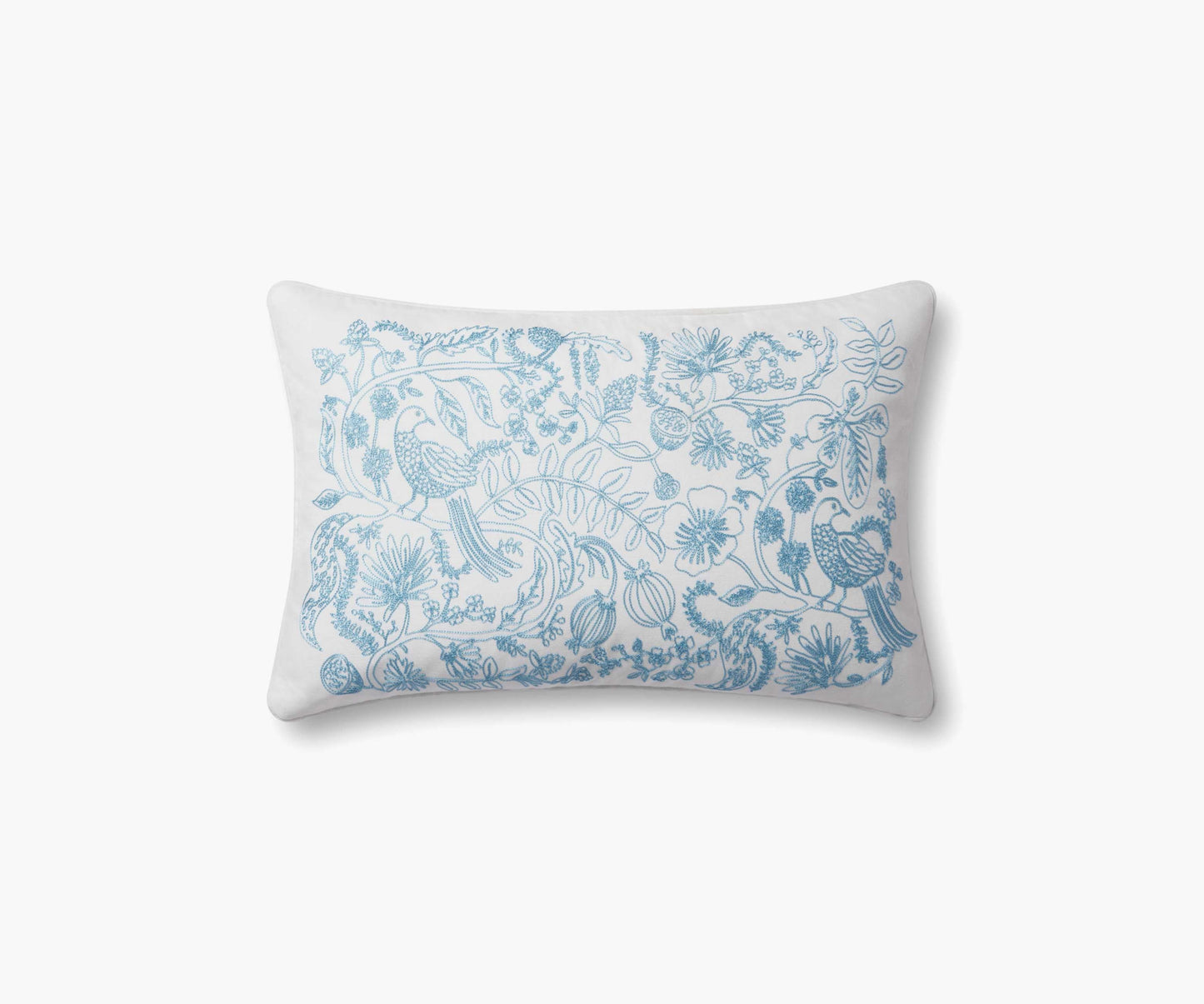 Aviary Embroidered Lumbar Pillow - Blue - Embroidered Throw Pillow