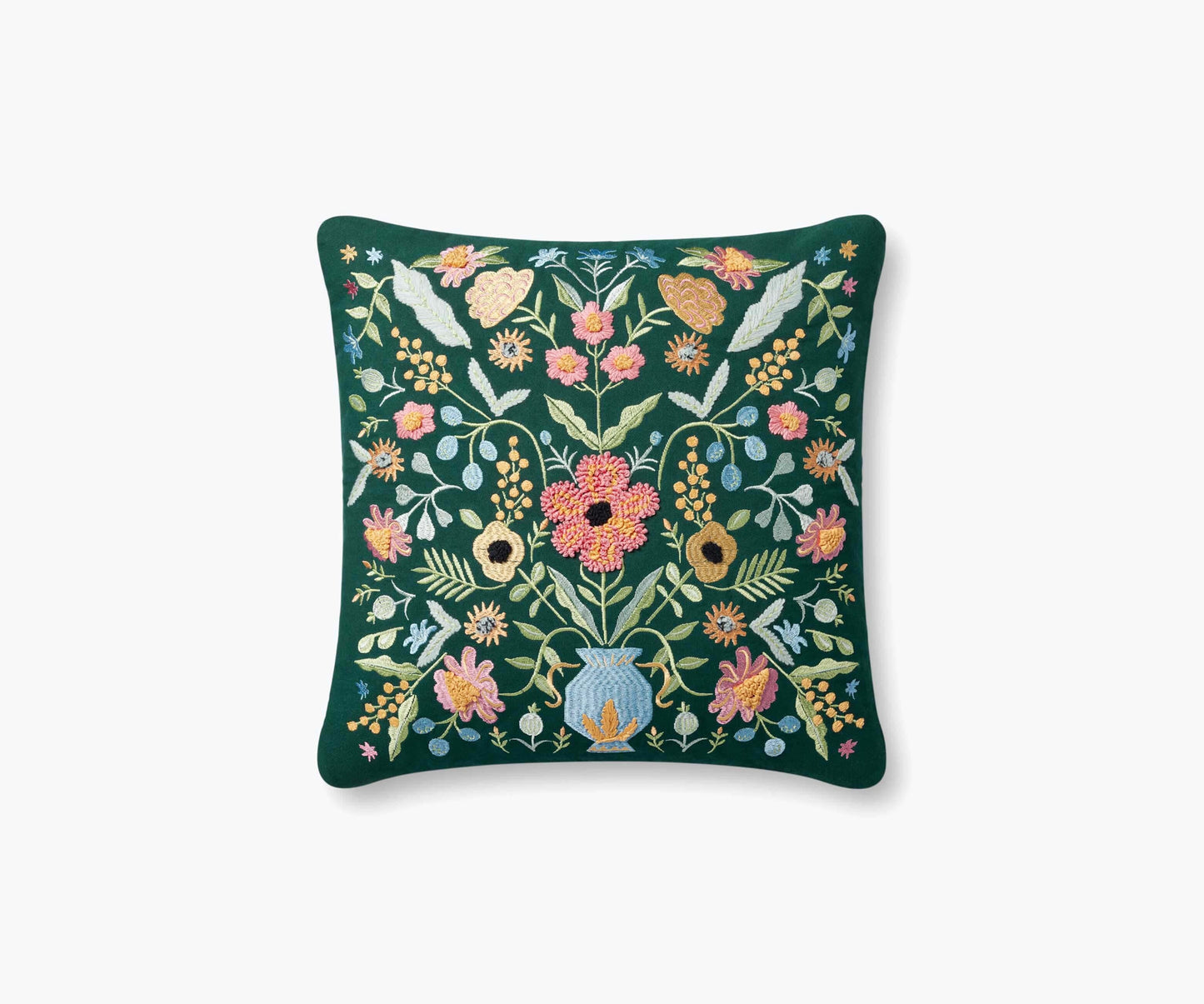Gabriella Embroidered Pillow - Evergreen Multi - Embroidered Throw Pillow