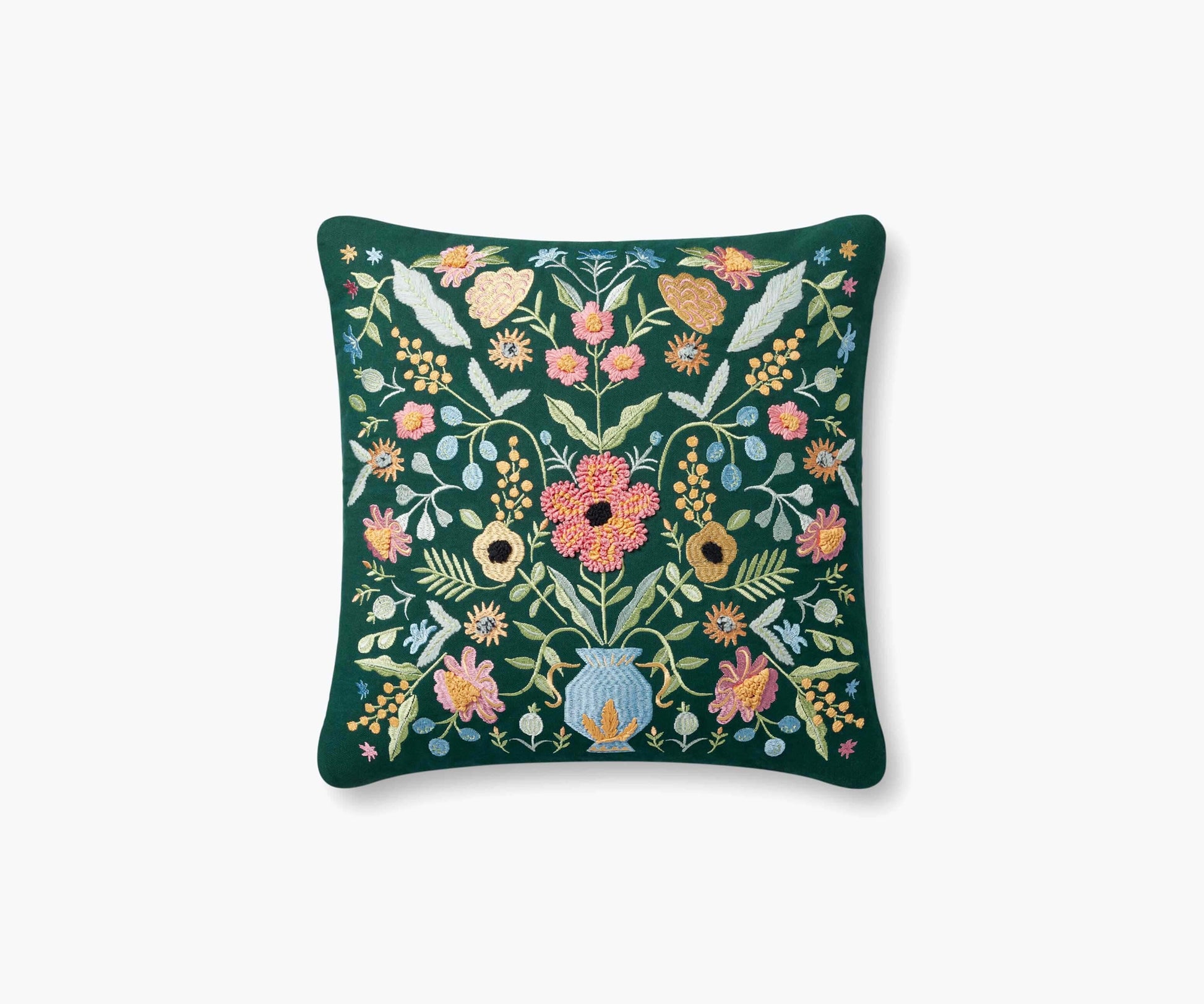 Gabriella Embroidered Pillow - Evergreen Multi - Embroidered Throw Pillow