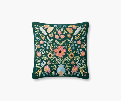 Gabriella Embroidered Pillow - Evergreen Multi - Embroidered Throw Pillow