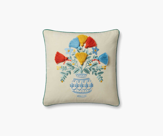 Vase Study No. 5 Embroidered Pillow - Ivory - Embroidered Throw Pillow
