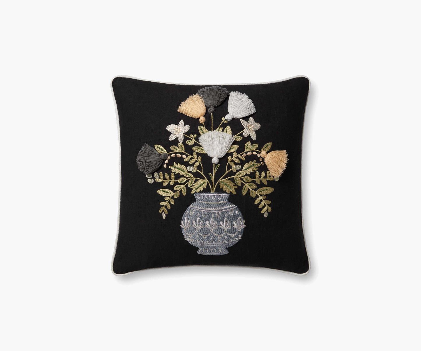 Vase Study No. 5 Embroidered Pillow - Black - Embroidered Throw Pillow