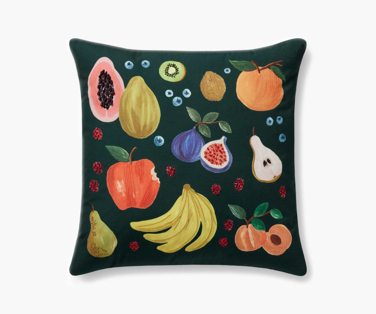 Fruit Stand Embroidered Pillow - Green - Embroidered Throw Pillow