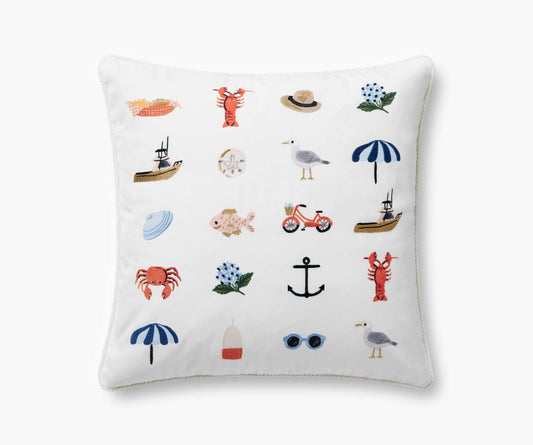 Seaside Embroidered Pillow - White - Embroidered Throw Pillow