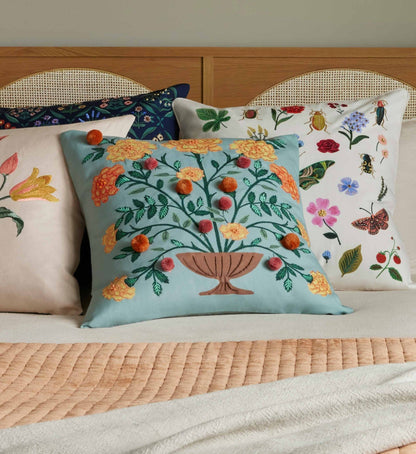 Curio Embroidered Pillow - White
